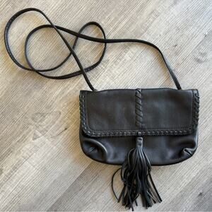 HOBO Black Leather Crossbody Purse Bag with Tassel